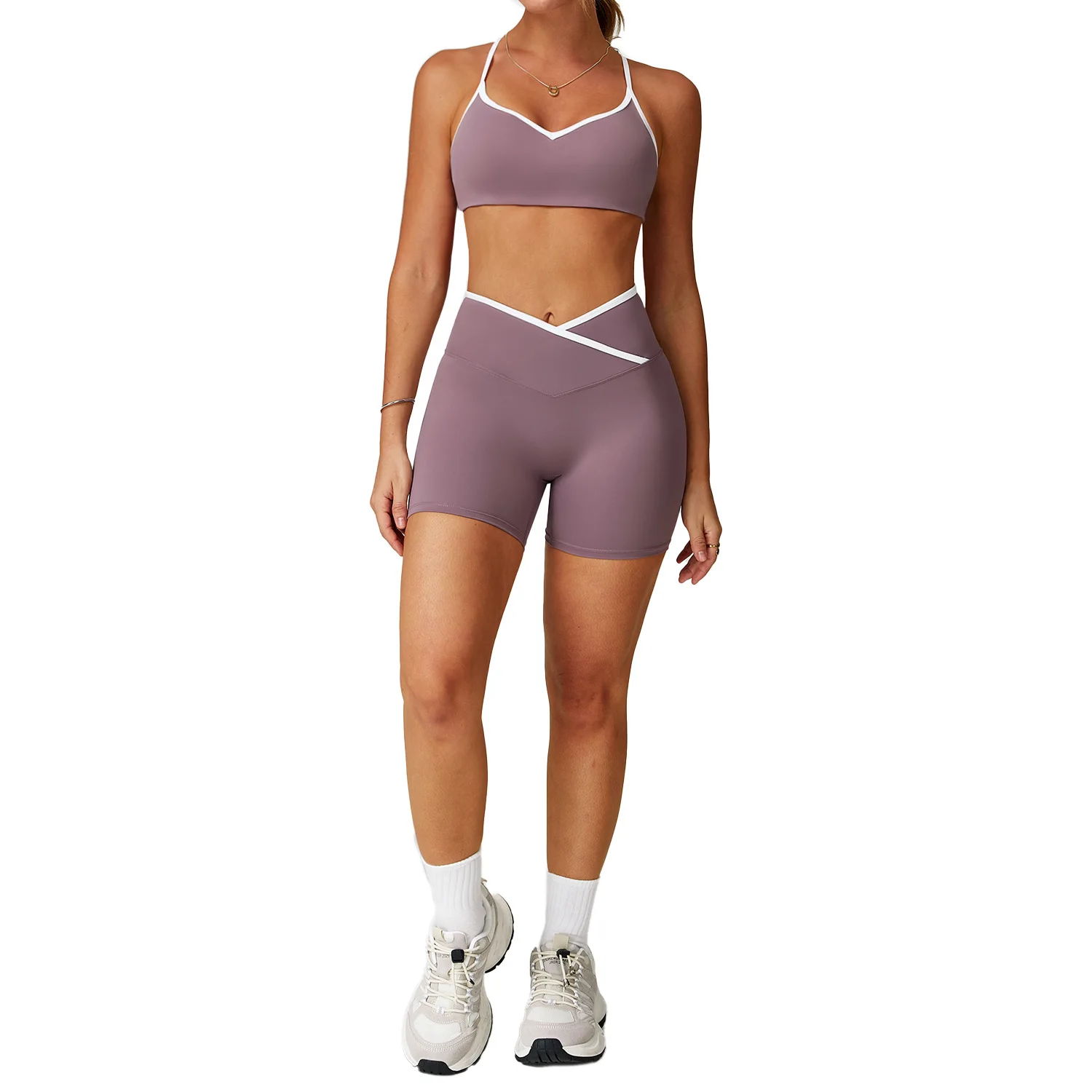 

Maxdutti Cross High Waist Sports Suit Women's Contrasting Color Tight Nude Yoga Suit Running Fitness Yoga Suit