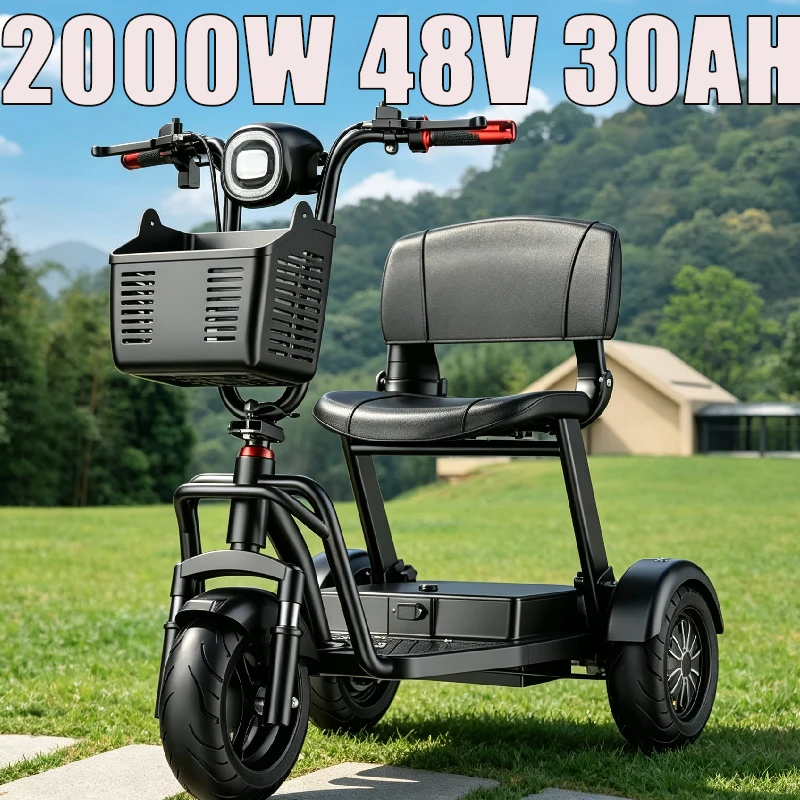 Portable Elderly 3 Wheel Electric Scooter Fold‑able Adult E‑Trike Detachable Li‑ion Battery Daily Grocery Errands & Short Travel