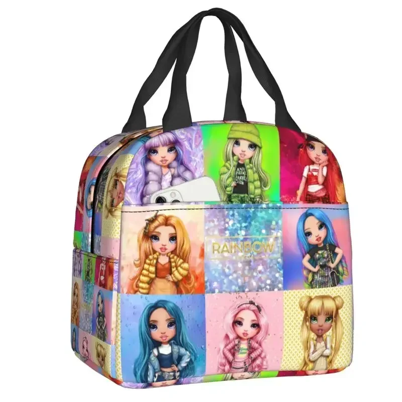 Rainbow High Group Insulated Lunch Bag for Camping Travel Animated Thermal Cooler Lunch Box Women Kids Food Container Tote Bags