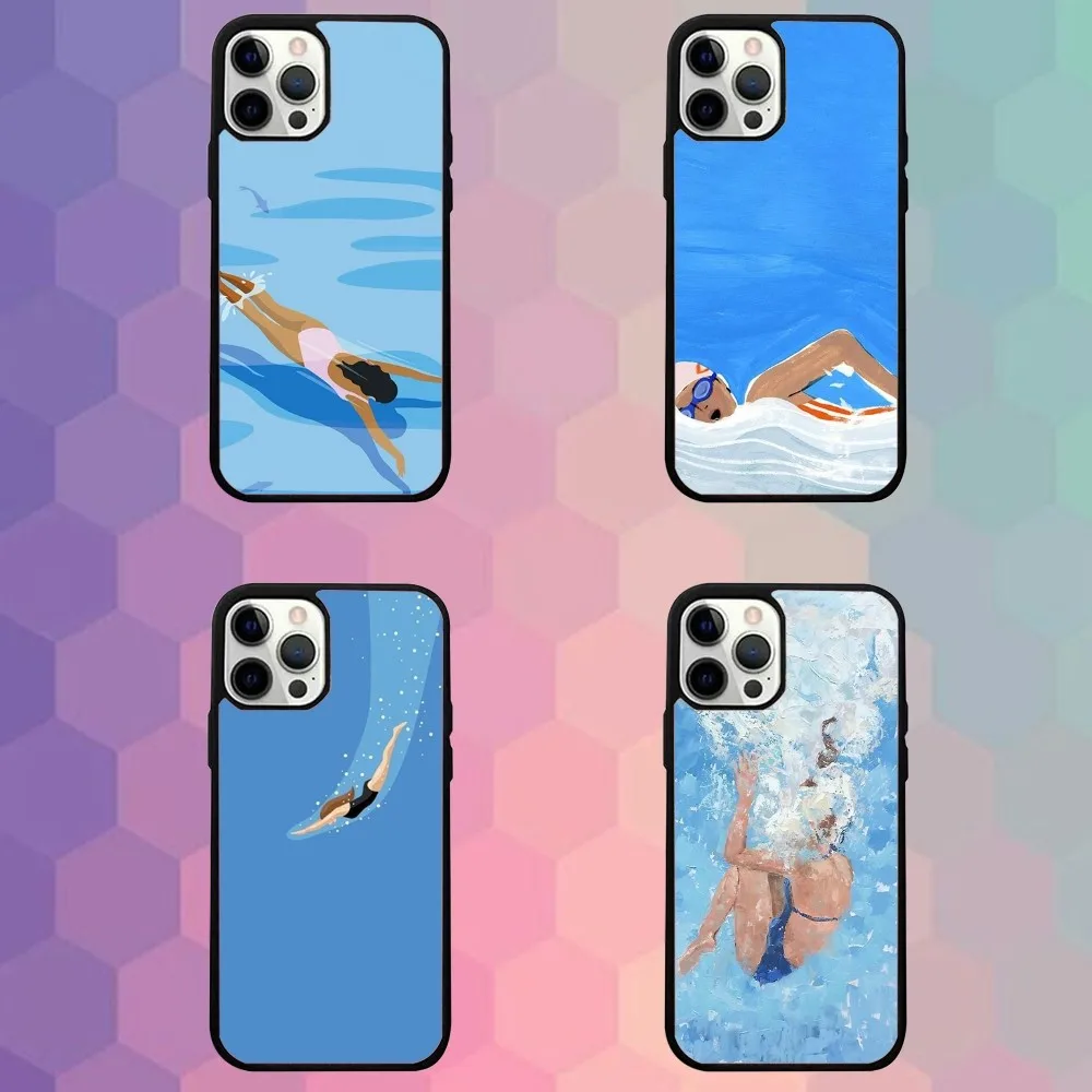 

Swim Art Painting Phone Case For iPhone 16e,16,15,14,13,12,11,Plus,Pro,Max,Mini Magsafe Magnetic Wireless Charging