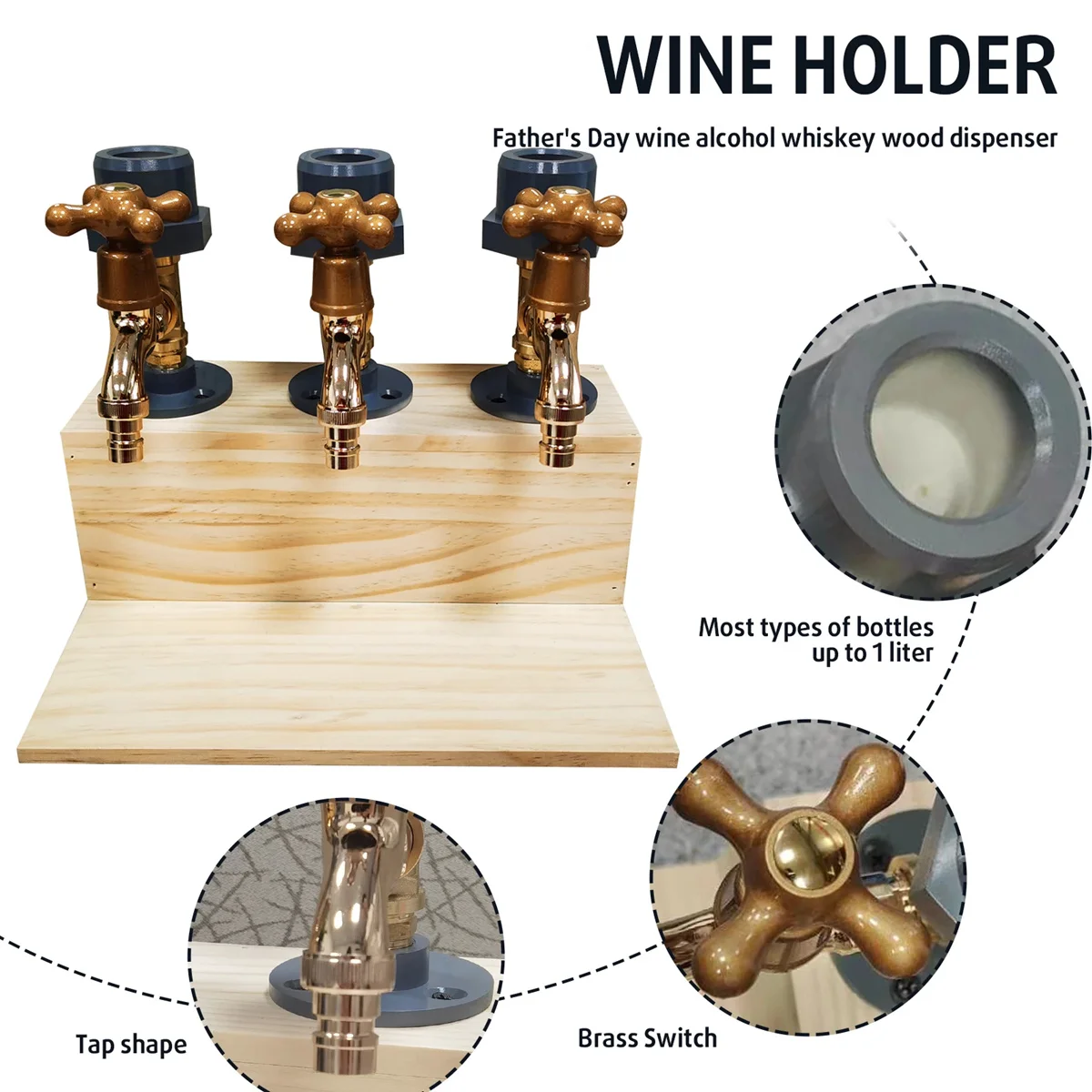 1/2/3-Head Whiskey Liquor Dispenser Drink Alcohol Cocktail Shaker, Father's Day Gifts Wood Wine Beverage Bottle Liquor Dispenser