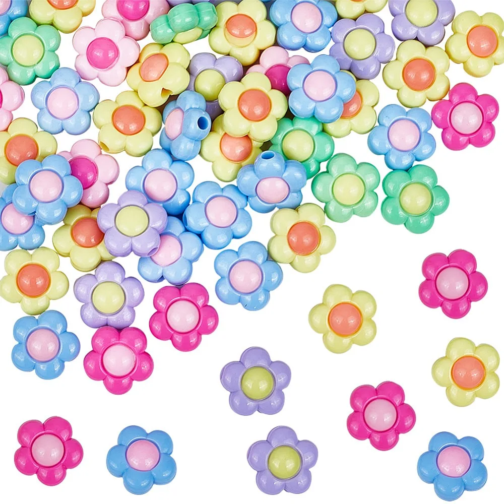 60Pcs Two Tone Opaque Acrylic Beads Flower Mixed Color 16x16x9mm Hole: 2.8mm
