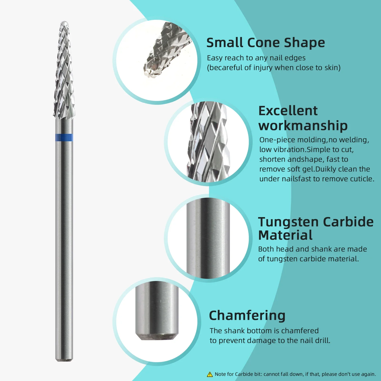 콘 큐티클 네일 드릴 비트, 안전한 원뿔형 카바이드 네일 비트, 전기 젤 폴리쉬 제거 매니큐어 드릴 액세서리