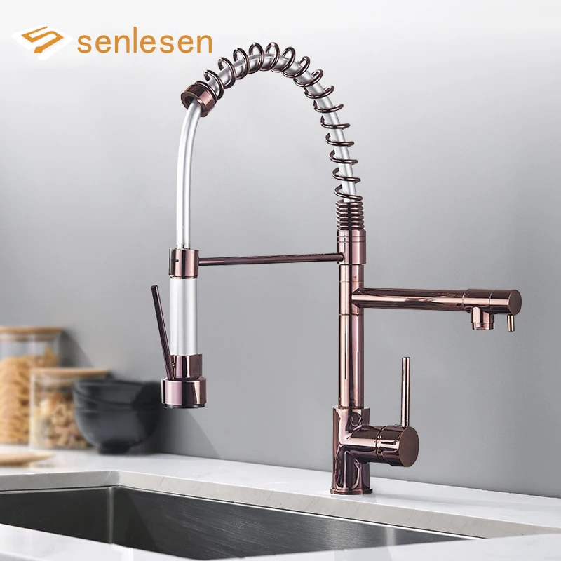 Senlesen Kitchen Spring Faucet W/Pull Down Sprayer 360 Rotation Desk Mounted Single Handle Hot and Cold Water Mixer Sink Tap