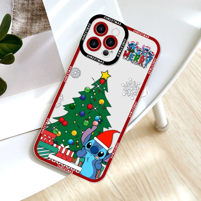 حافظة لهاتف آيفون 17 16e 16 15 14 13 12 11 Air Pro Max XSMax Plus Disney Stitch Angel Christmas غطاء خلفي ناعم شفاف #4