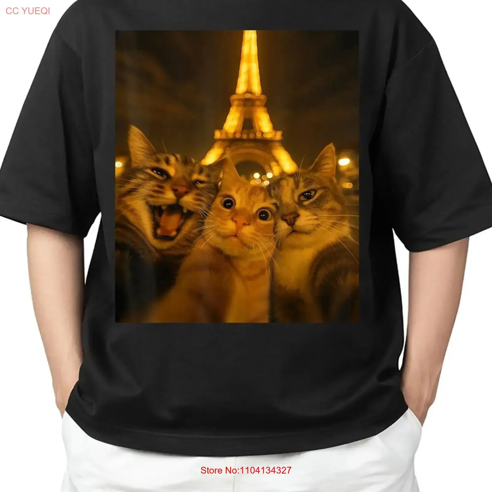Cats selfie in Paris visiting Travelling Adult S 4XL T Shirt vintage Washed streetwear Versatile homme Slightly Stylish Unisex