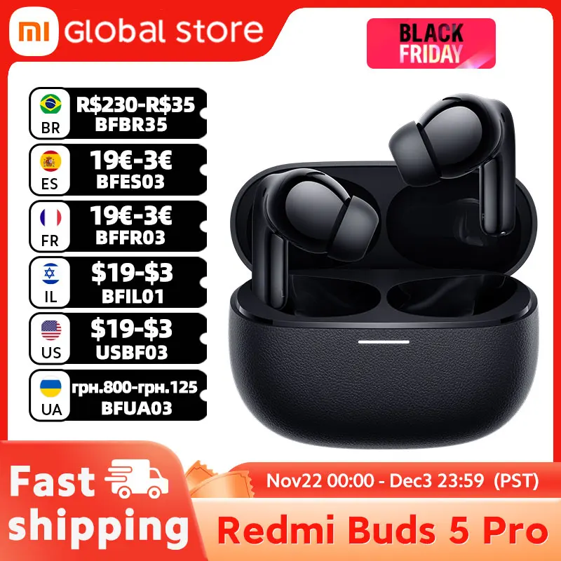 Global Version Xiaomi Redmi Buds 5Pro earphone Up to 52dB Active Nolse Cancellation 38Hours Long Battery Hi-Res Audio Wireless