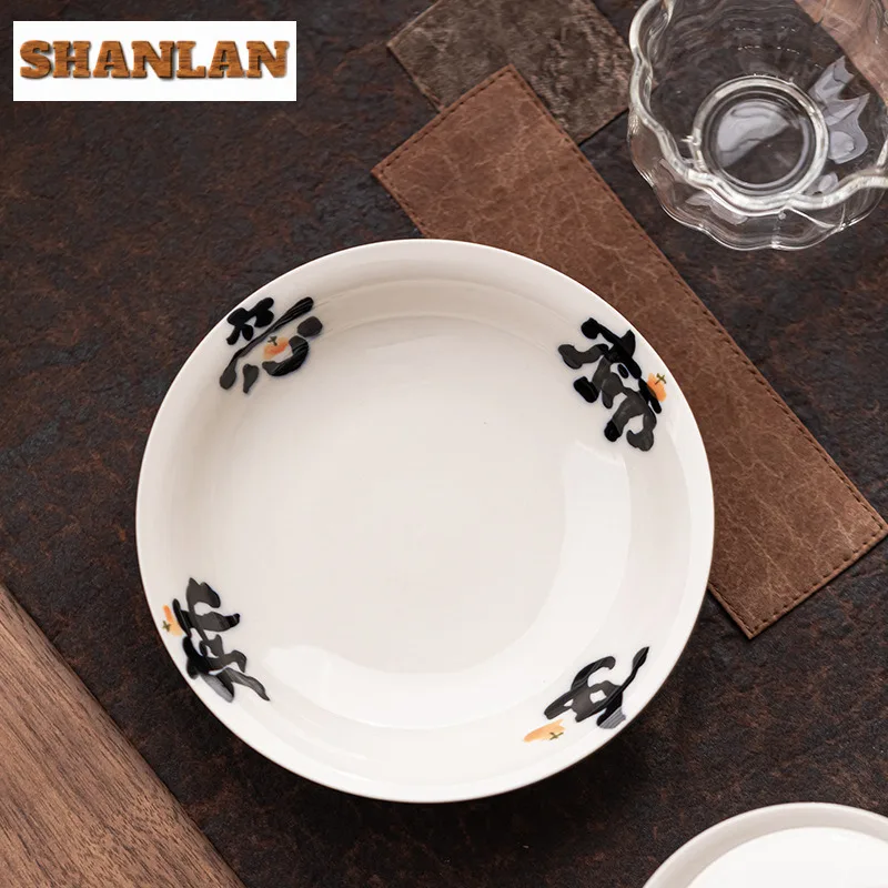 

Hand Drawn Persimmon And Ruyi Pot Bearing Holder Ancient Dry Brew Table Tea Tray Household Fruit Snack Plate Cafes Gift Supplies