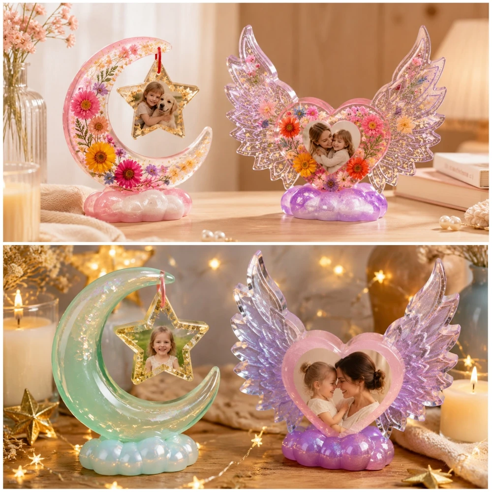 S0308 Heart Shaped Photo Frame Ornament Star Moon Angel Wings Design Epoxy Resin Mold Gypsum DIY Crystal Art Craft Silicone Mold view 5