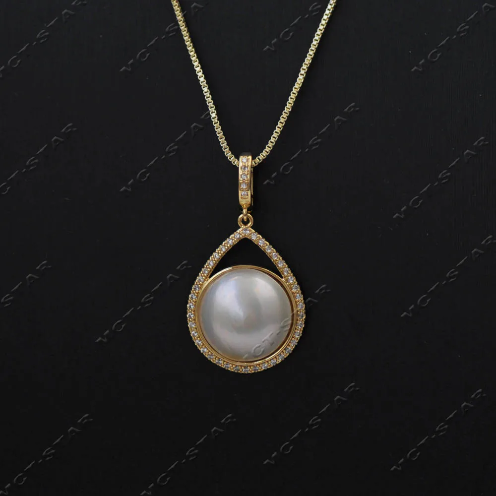 

MCT·STAR Real 26mm White South Sea Mabe Pearl Drop CZ Pendant (Z14420)