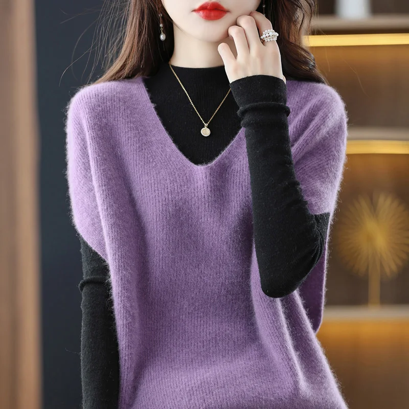 

Luxury Camere Vest Svel V-Ne Knitted Sweater Korean Sle Loose Fit Regular Length Pure Color Women's Premium Faion