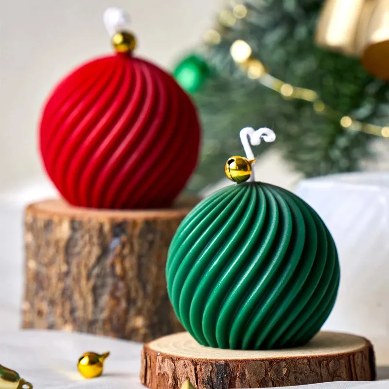 Drehen Ball Silikon Kerze Form DIY Handgemachte Diagonal Streifen Aromath Seife Gips Harz Handwerk Formen Weihnachten Souvenirs Winter