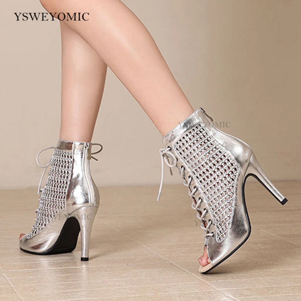 Scarpe da ballo latino in oro argento Stivali da donna con tacco per salsa, tango, sala da ballo, comode e traspiranti, suola per pantofola da esterno