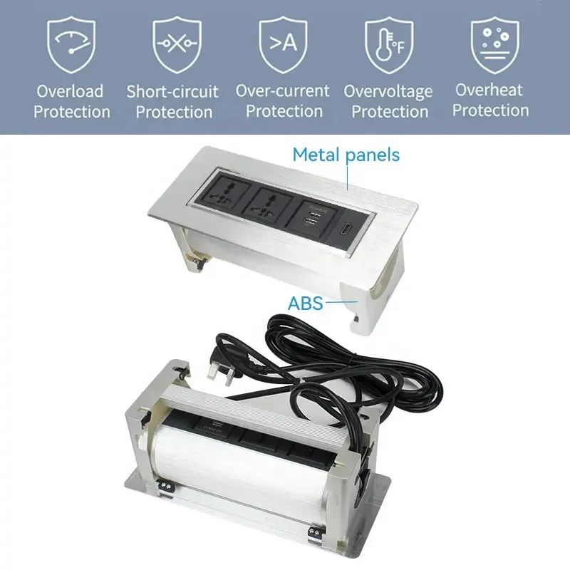 Universal Power Outlet  Aluminum Alloy Manual Flip up Rotation Usb Data Socket /Office Desk Flip up  Power Grommet with Rj45