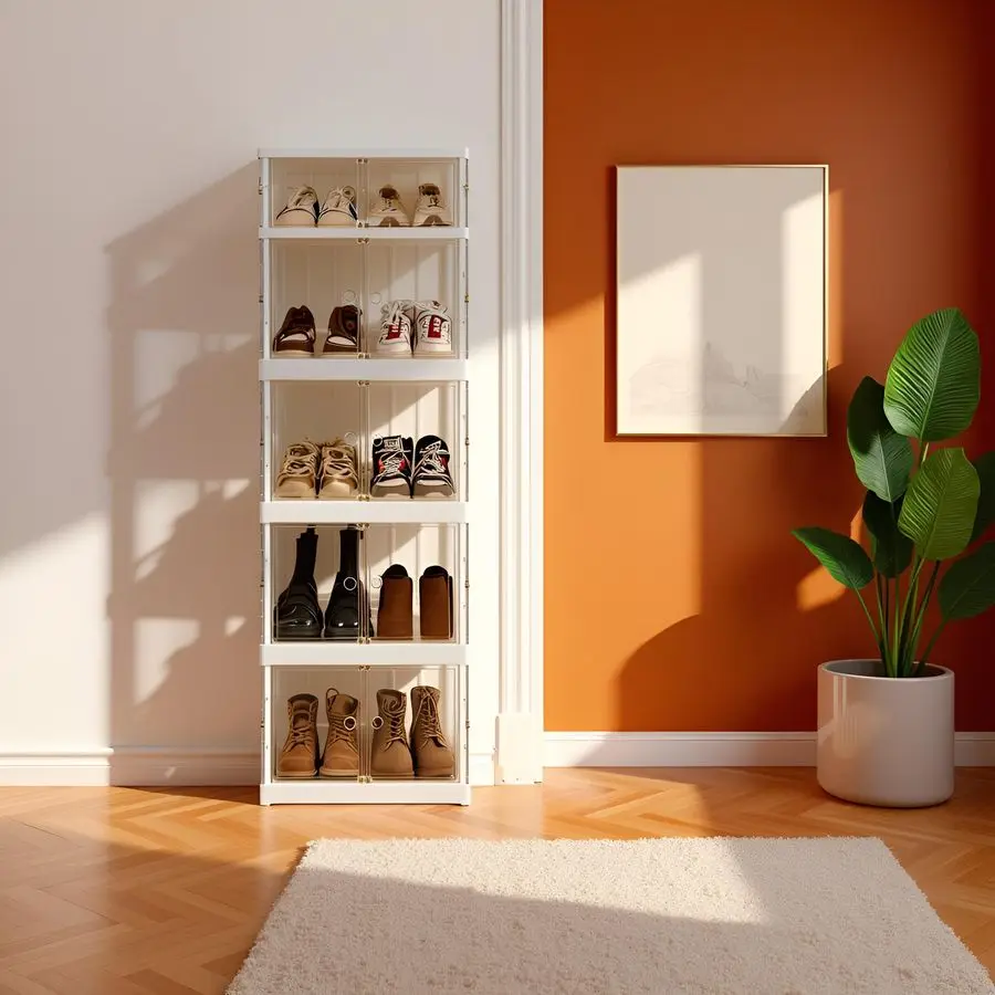 

Plastic Foldable Storage Cabinet with Builtin Wheels, DustProof Lightweight, collapsible Multifunctional organizer with Magneti