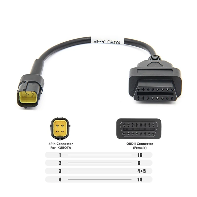 

4-контактный кабель-адаптер OBD2 3824-26 для KUBOTA OBD2 16-контактный на 4-контактный разъем автомобильного диагностического инструмента