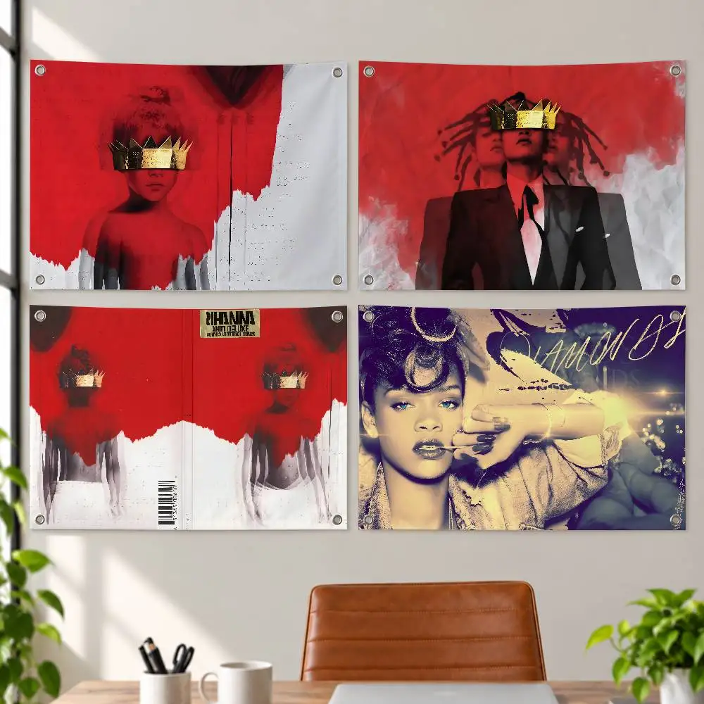 Singer R-Rihanna-Anti Music Aesthetic Wall Tapestry Flag Printed Wall Hanging Living Room Party Outdoor Decor