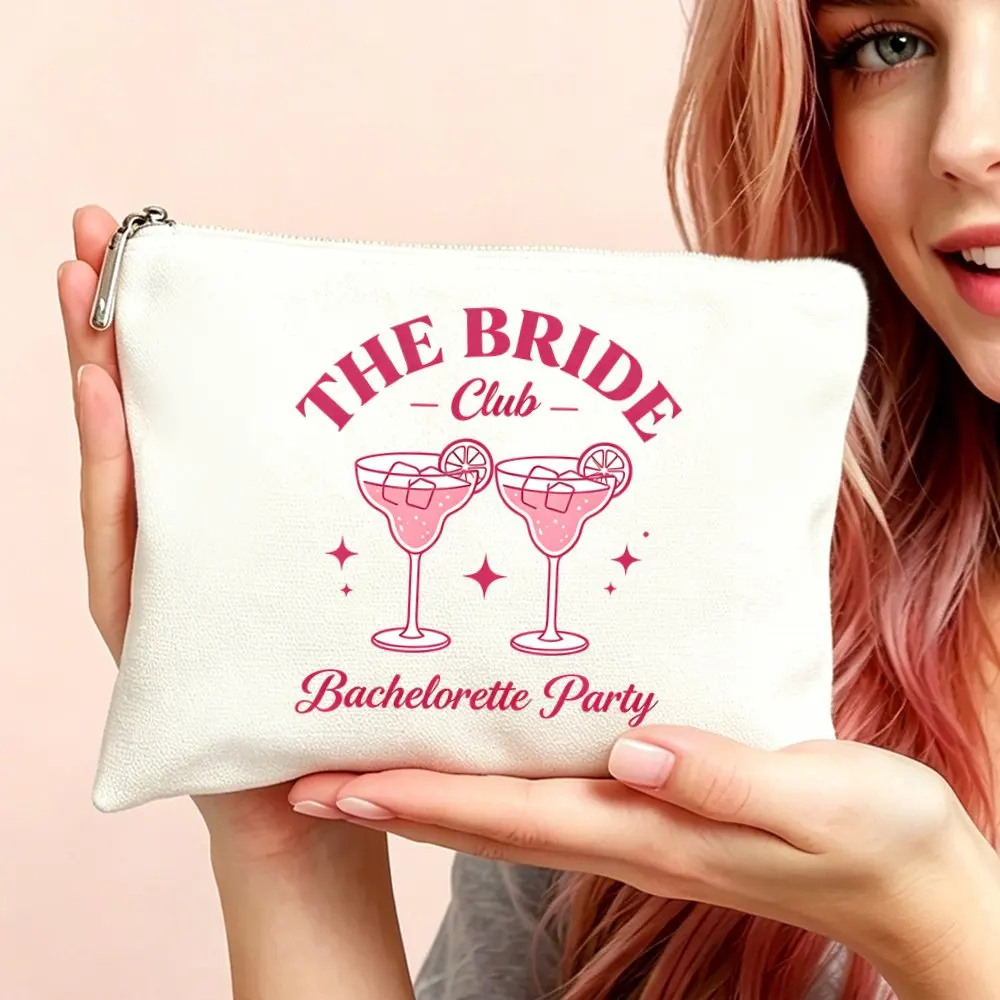 Makeup Bag Cosmetic Bag for Women the Bride Club Bachelorette Party Iced Pink Drink Printed Makeup Bag Cosmetic Organizer Pouch