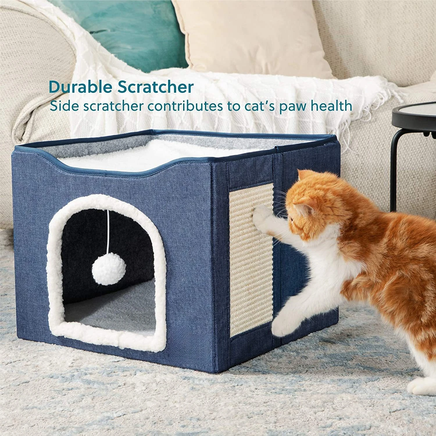 ZHAYA Foldable Pet Bed Storage Bench Indoor Cat Dog Crate Sofa Modern Furniture with Removable Cushion for Home
