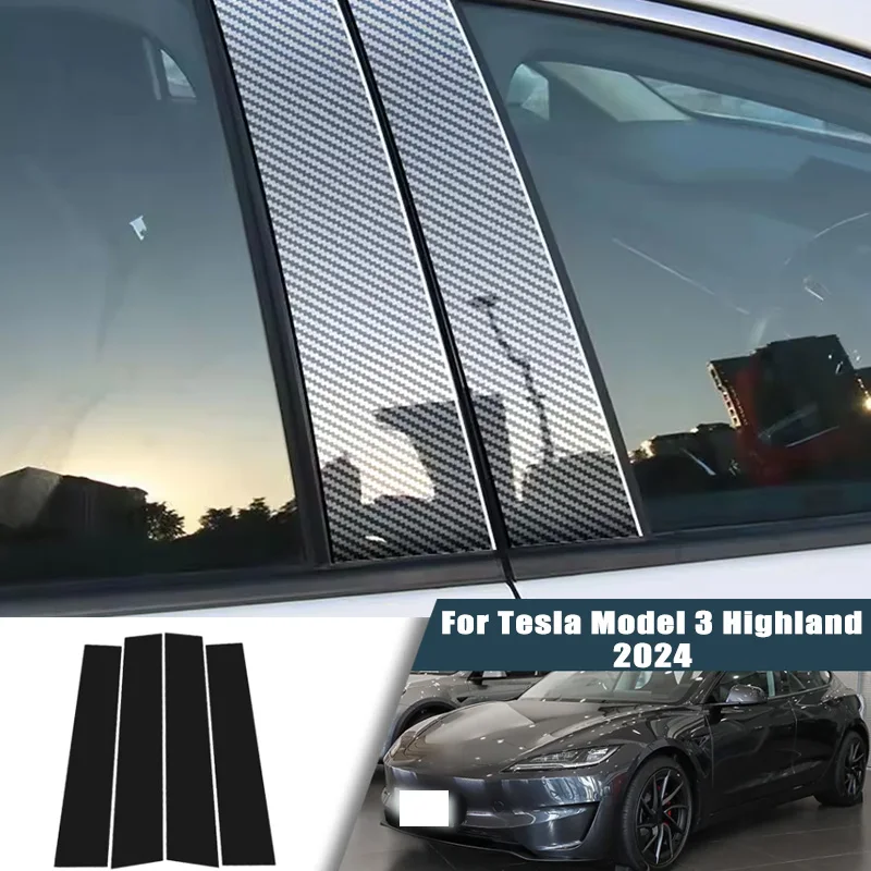 

Glossy Black Carbon Fiber Window Door Deal B C Pillar Post Cover Sticker For Tesla Model 3 Highland 2024