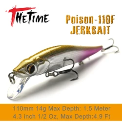THETIME 110mm/14g PS110 SP Floating Fishing Lures Jerkbait Minnow Tungsten Weight System Wobbler Bait Bass Pike Fishing