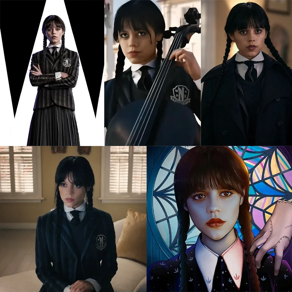 شعر صناعي كوسبلاي من الأربعاء آدامز مع غرة، ضفائر مزدوجة باللونين الأسود والبني، باروكات مناسبة لأداء مرحلة الحفلات اليومية #6