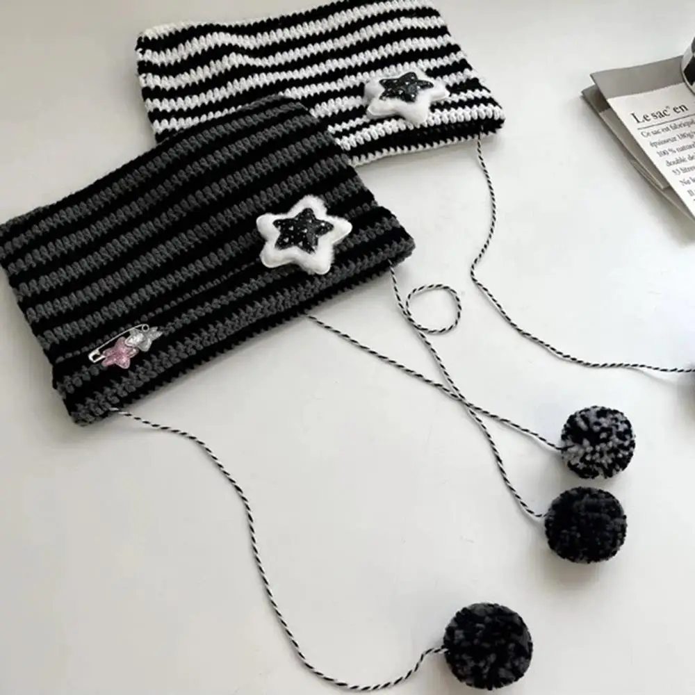 Y2K Beanie Hat Streetwear Harajuku Little Devil Striped Knitted