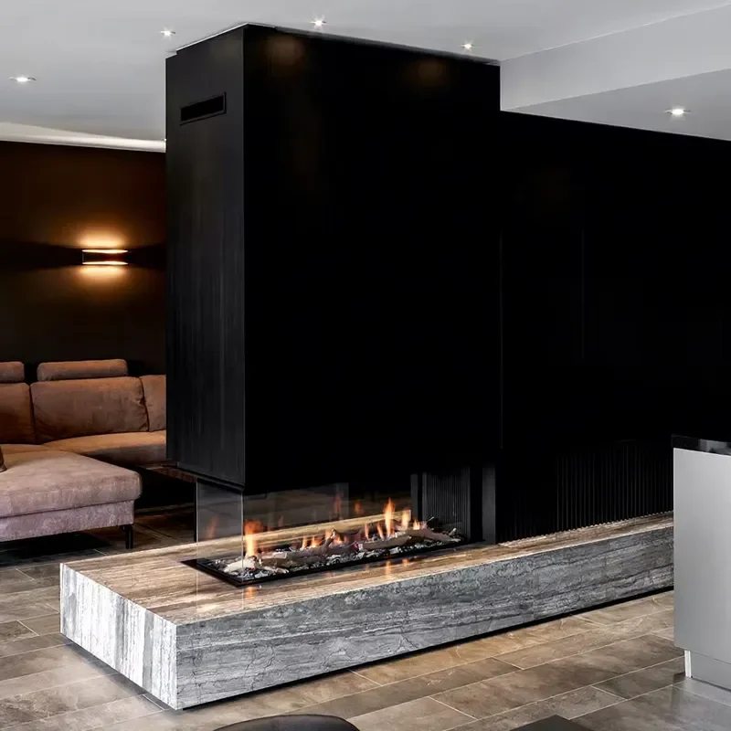 Smart Remote Control 3 Sided Linear Gas Fireplace Direct Vent Built In Natural LPG Heater for Modern Hotel Living Room Decor