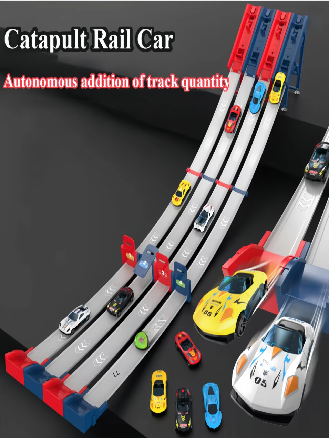 Children's catapult track car, alloy car, multiplayer competitive track car, DIY track assembly, fun toy car