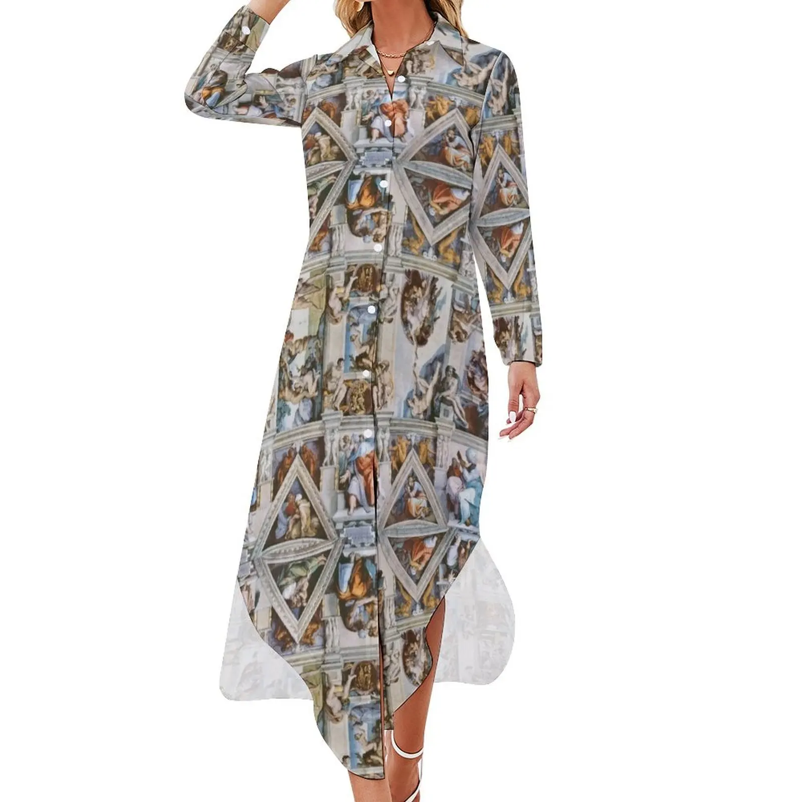 

Michaelangelo - Sistine Chapel Ceiling Long Sleeved Shirt Dress evening dress ladies