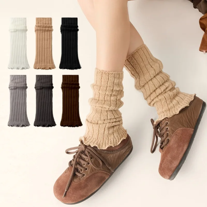 

New Leg Warmers Japanese Lolita Long Socks Wool Knitted Foot Cover Arm Warmer Autumn Winter Crochet Heap Sock Ruffled Boot Cuffs