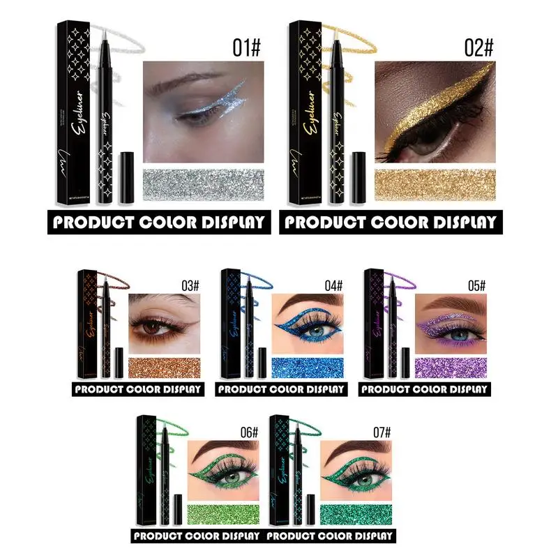 7pcs/set Glitter Liquid Eyeliners Pencil Eye Shadow Pencil Shiny Eye Liner Pen Shimmer Sparkling Eyeliners Diamond Eye Makeup