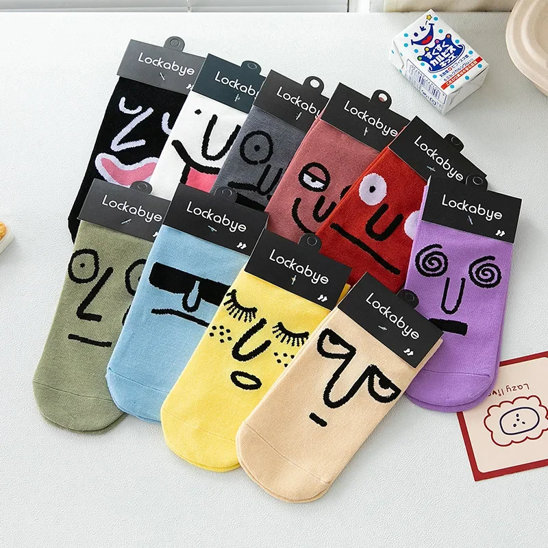 

4 pairs Cute Women Socks Cotton Printed with Funny Expression Ankle Sox for Sweet Girl Soft Cozy 2025 New Fashion Calcetines