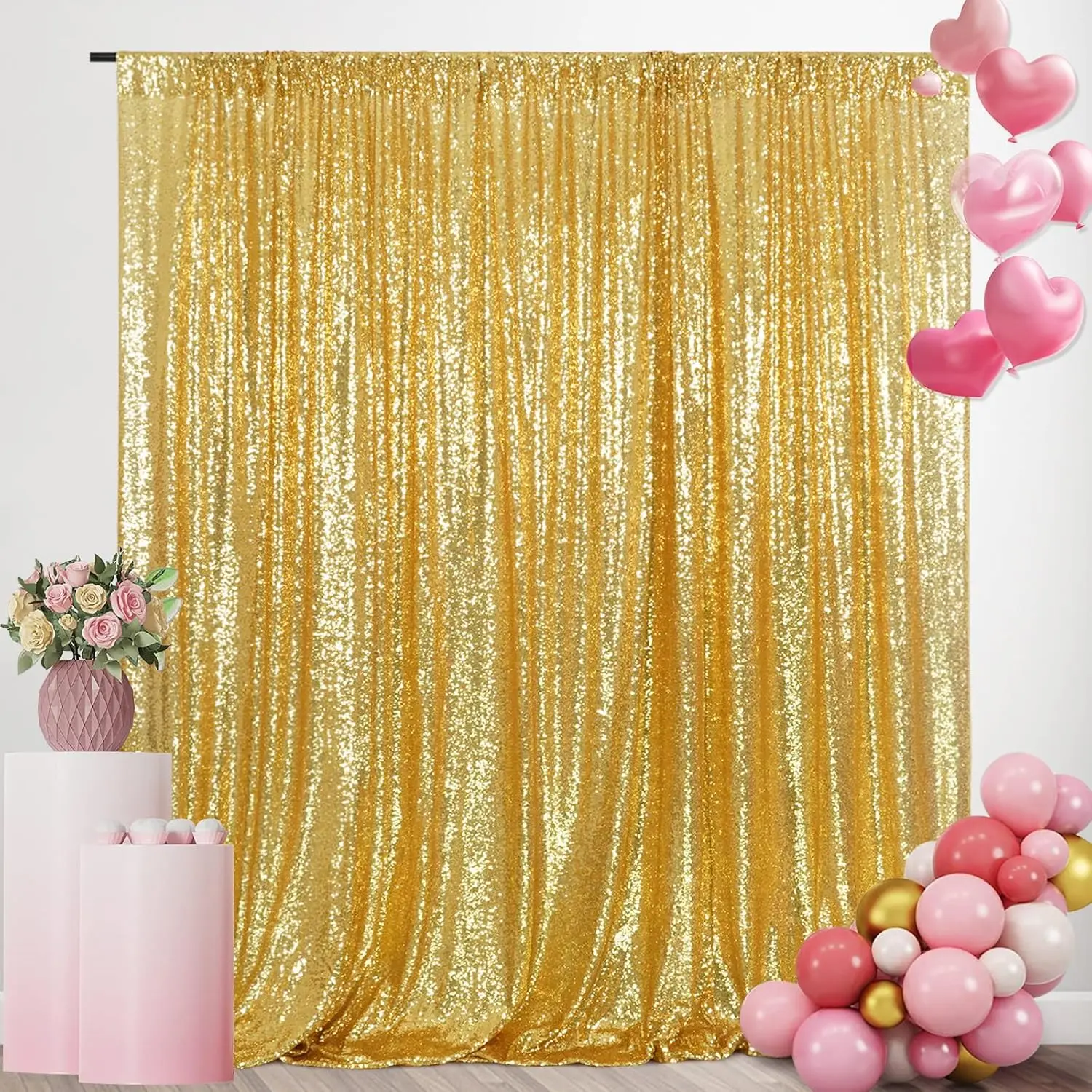 

1PC Gold Sequin Backdrop Curtain Background Drapes Sparkle Photography Backdrop for Party Wedding Baby Birthday Wall Decor