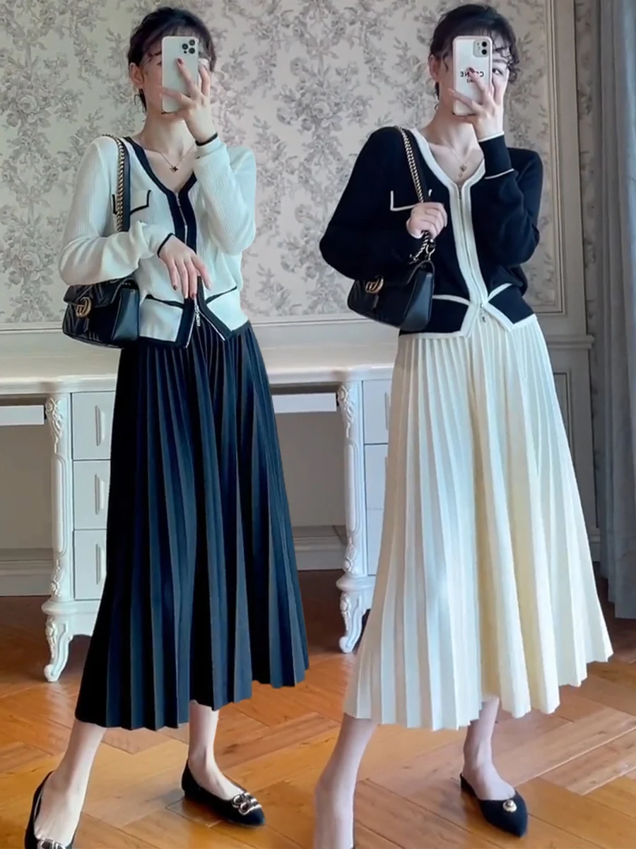 2026 Eleganter Hochtaillierter Plissierter Rock für Damen Mittellanger Midirock Hochwertiger Schwarzer Saia – Detail 2
