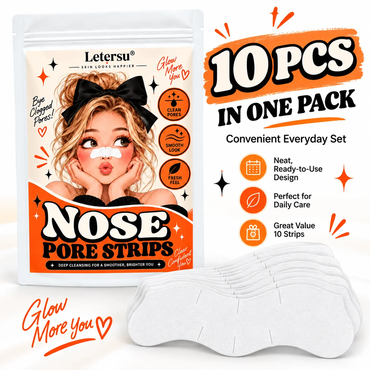 10PCS White Nose Pore Strips, Deep Cleansing Nose Patches, Fresh Feel Soft Fit Easy Use Daily Nose Care for Men Women