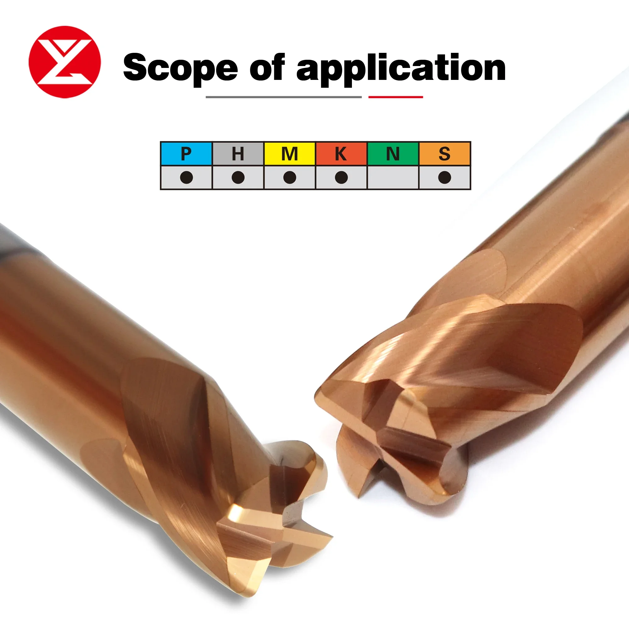 4Flute HRC68 Carbide Bull Nose Corner Radius End mill R0.2 R0.5 R1 R2 CNC R Bullnose Milling Cutter for Steel Hardened materials