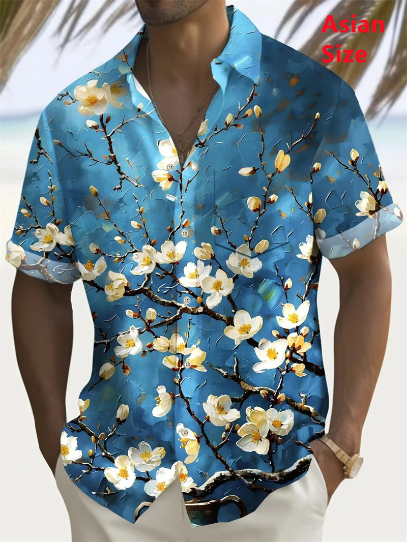 

Summer Men's 3D Printed Flower Graphic Shirt Hawaiian Casual Shirt Button Up Shirt Short Sleeve Vacation Beach Wear No Pockets