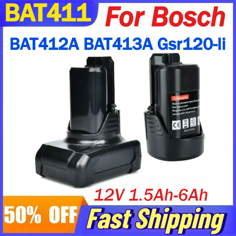 

High-Quality 12V 1.5Ah-6Ah BAT411 Replacement Battery for Bosch BAT412A BAT413A Gsr120-li Charger Drill Battery