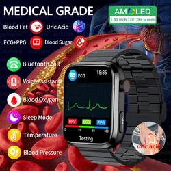 Reloj inteligente de grado médico, pulsera de ácido úrico y lípidos en sangre, ECG, temperatura corporal, llamada Bluetooth, 2024