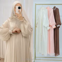 Elegant Solid Color Arabic Inner Dress For Abaya Islamic Clothing Kaftan Woman Party Dress Muslim Woman Borkinis Prayer Clothing