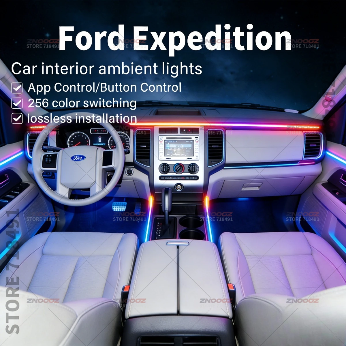 22in1 RGB Car Interior Acrylic Car Ambient Lights RGB Hidden Acrylic Strip Decoration Atmosphere Accessories For Ford Expedition