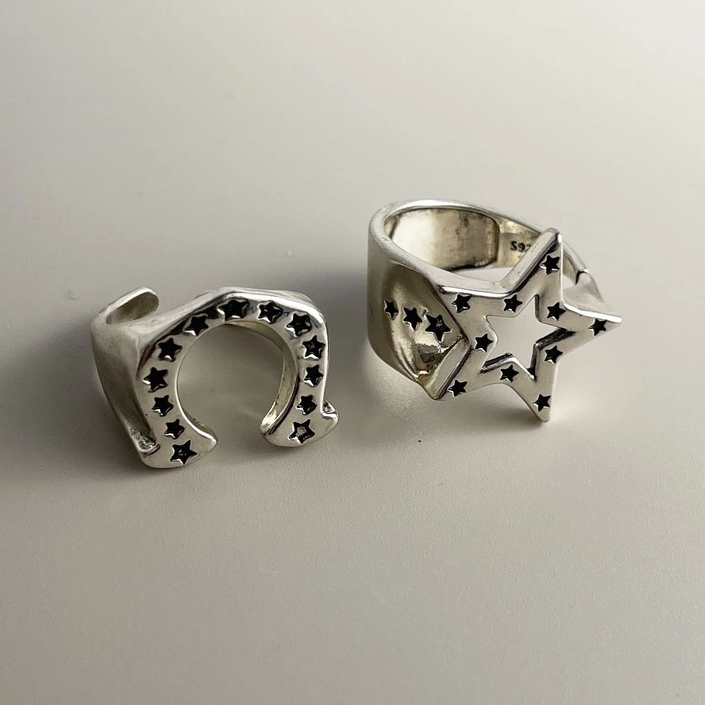 BF CLUB 925 Sterling Silver Ring For Women Jewelry Wide Stars Open Vintage Handmade Ring Allergy For Party Birthday Gift