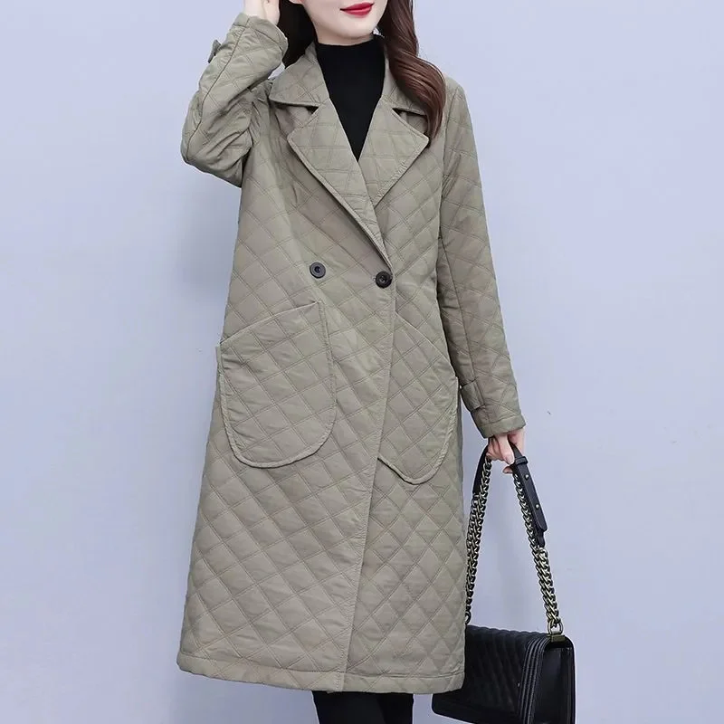 2026 Spring and Autumn New Medium Length Lingge Windbreaker Women's Fashion Loose Suit Collar Casual Coats