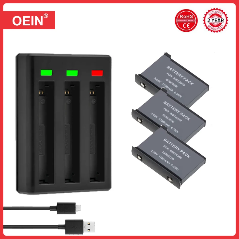 4Pcs For Insta360 ONE X2 1700mAh Rechargeable Battery + LED 3-Slots Charger for Insta 360 ONE X 2 Action Camera Accessories