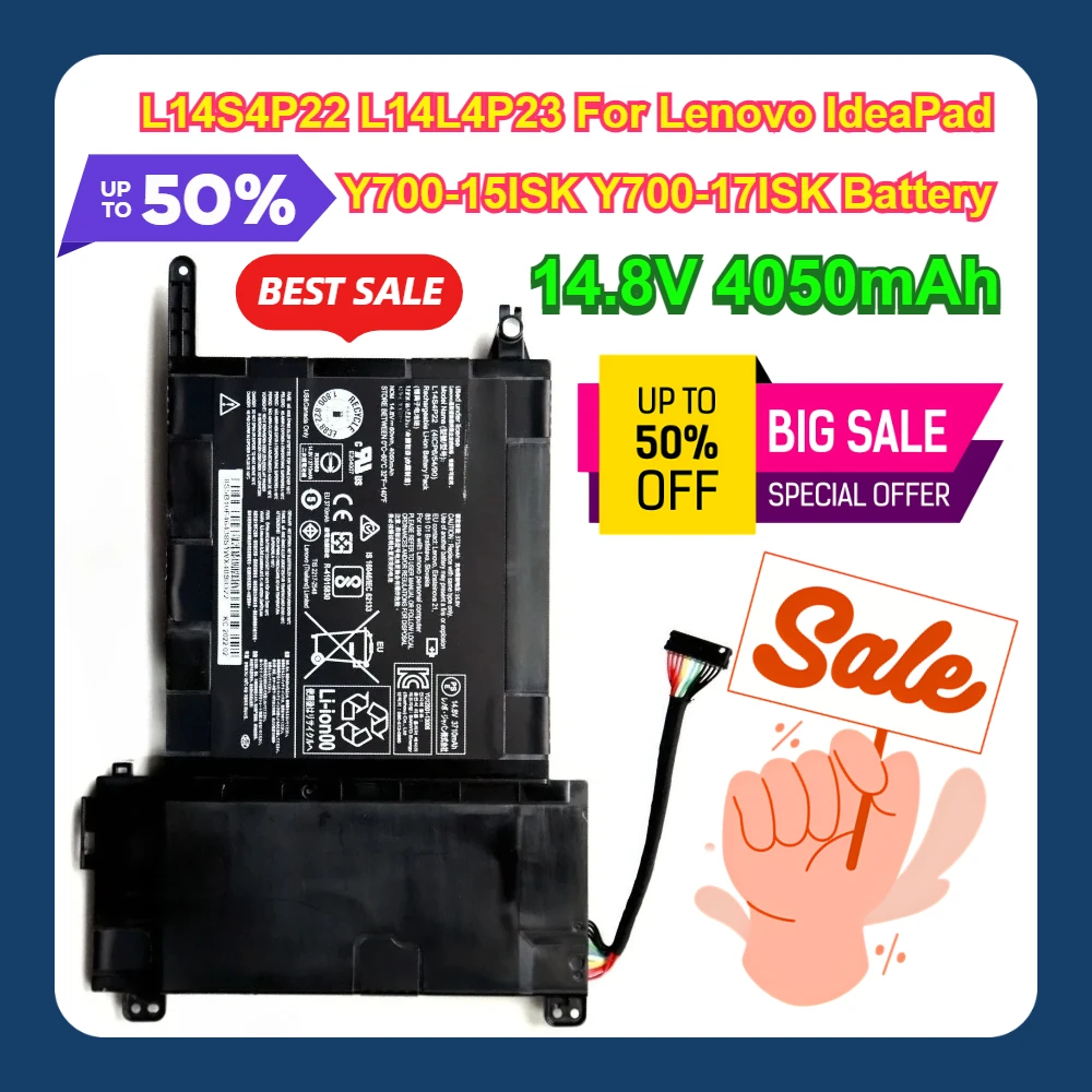 

L14S4P22 L14L4P23 For Lenovo IdeaPad Y700-15ISK Y700-17ISK Battery 14.8V 4050mAh