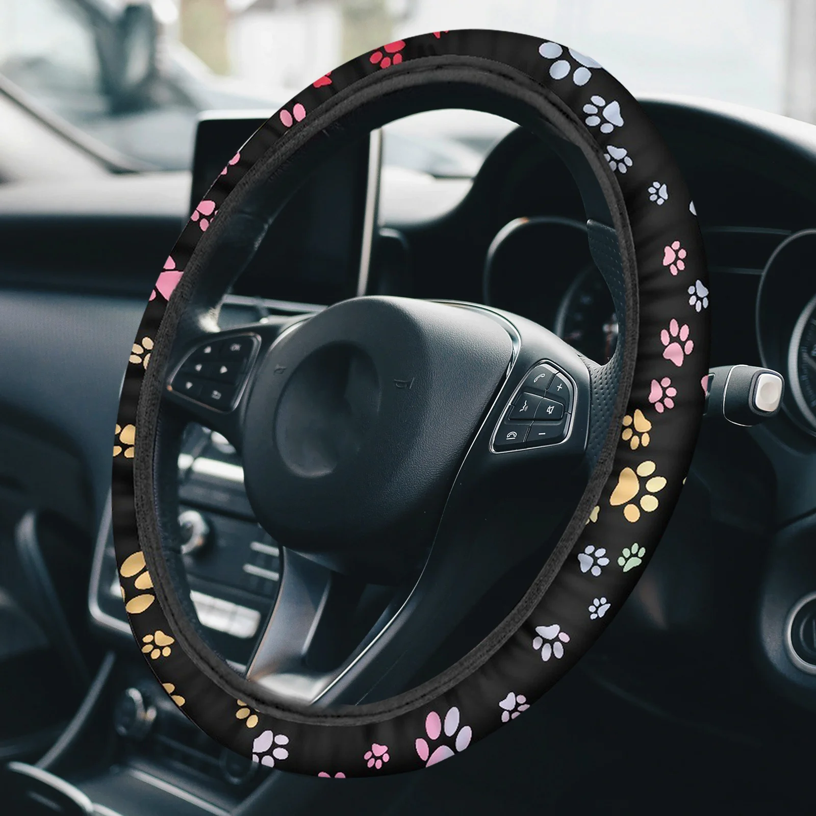 

Animal Print Car Steering Wheel Cover Polyester Anti-Skid Durable Cute Elastic Grip Enhancer Steering Wheel Protector