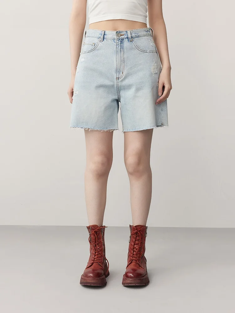 

XMOOM Летние женские джинсовые шорты-бермуды нового дизайна из хлопка с эластаном, рваные, удобные, с естественной талией, прямого кроя