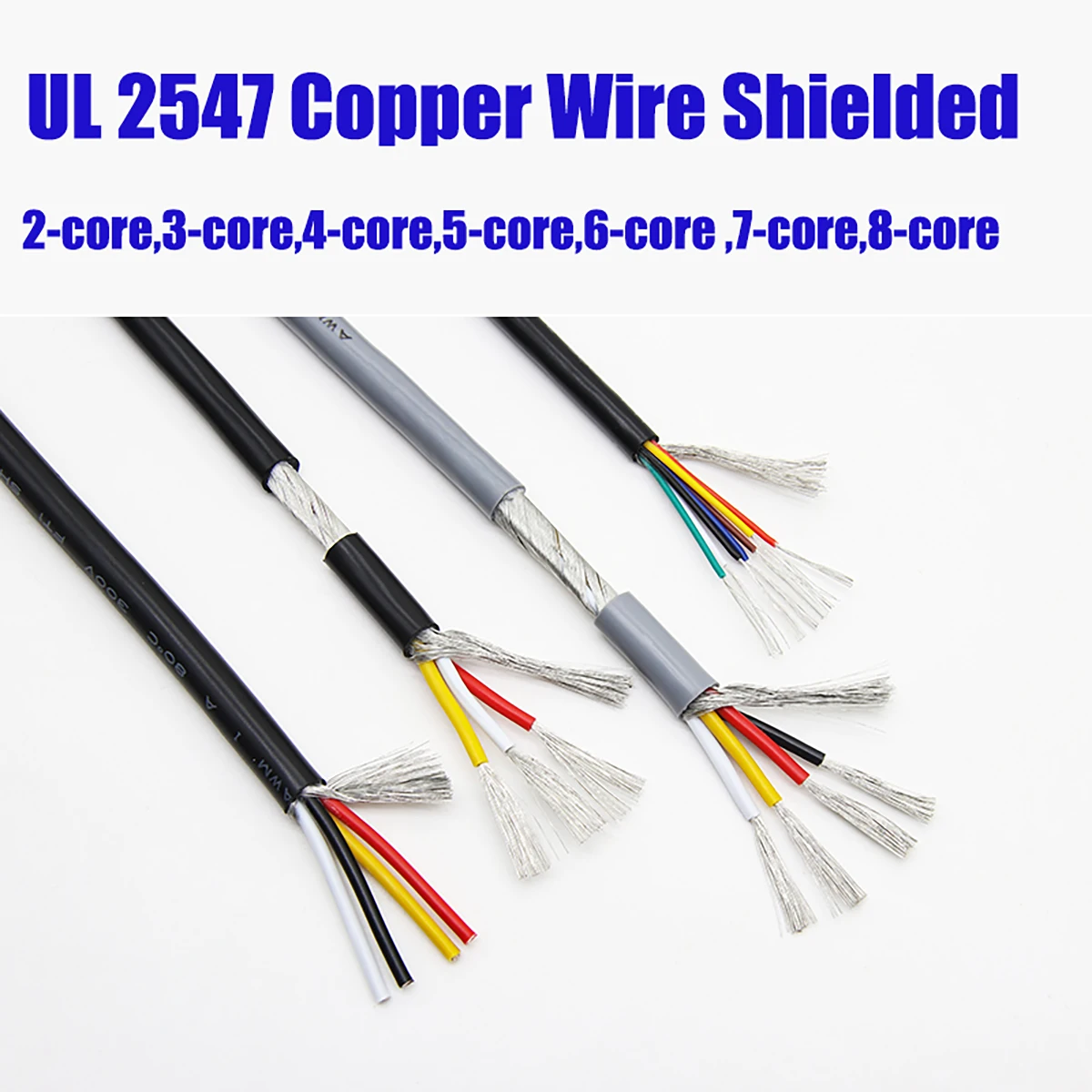 2/3/4/5/6/7/8-Core UL2547- 28AWG Shielded Audio Headphone Signal Cable 300V 80°C Tinned Copper Wire PVC Insulation Black/Gray