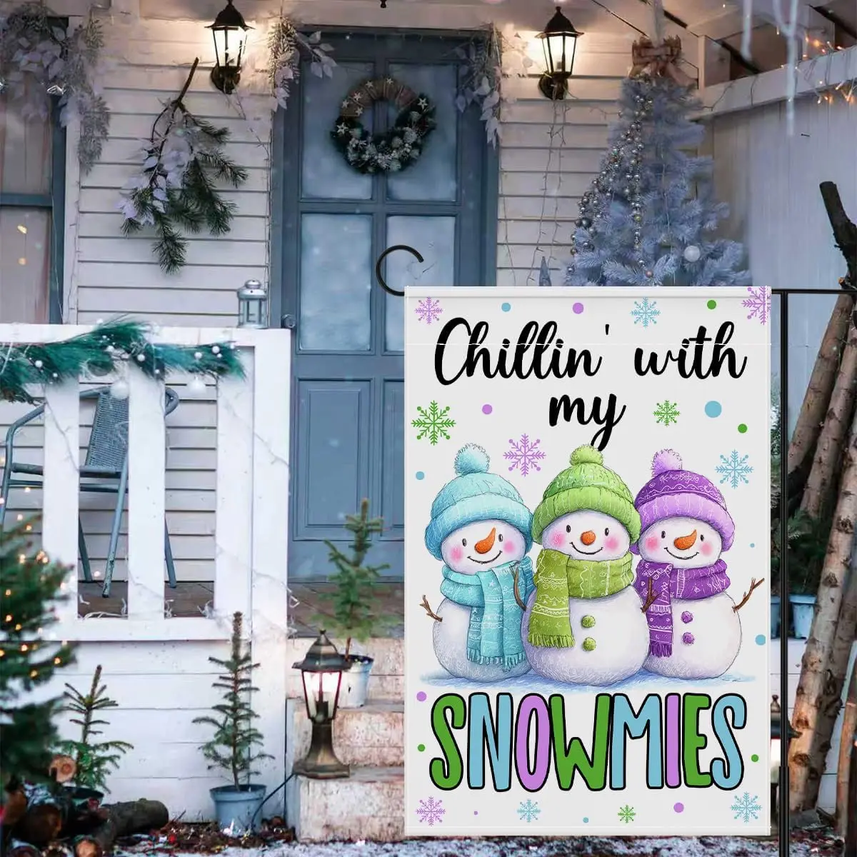 Winter Garden Flag for Outside, Winter House Flag for Yard Outside Outdoor Lawn Christmas Xmas Holiday Snowman Decor, Chilli EEZ